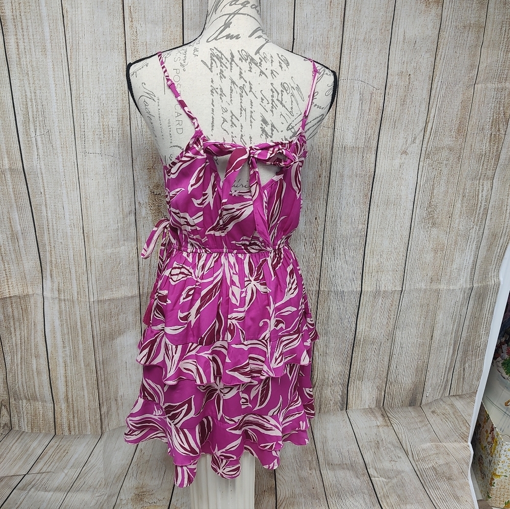 Band of the Free Bloom Ruffle Tiered Wrap Dress Medium Pink/White - Picture 5 of 10